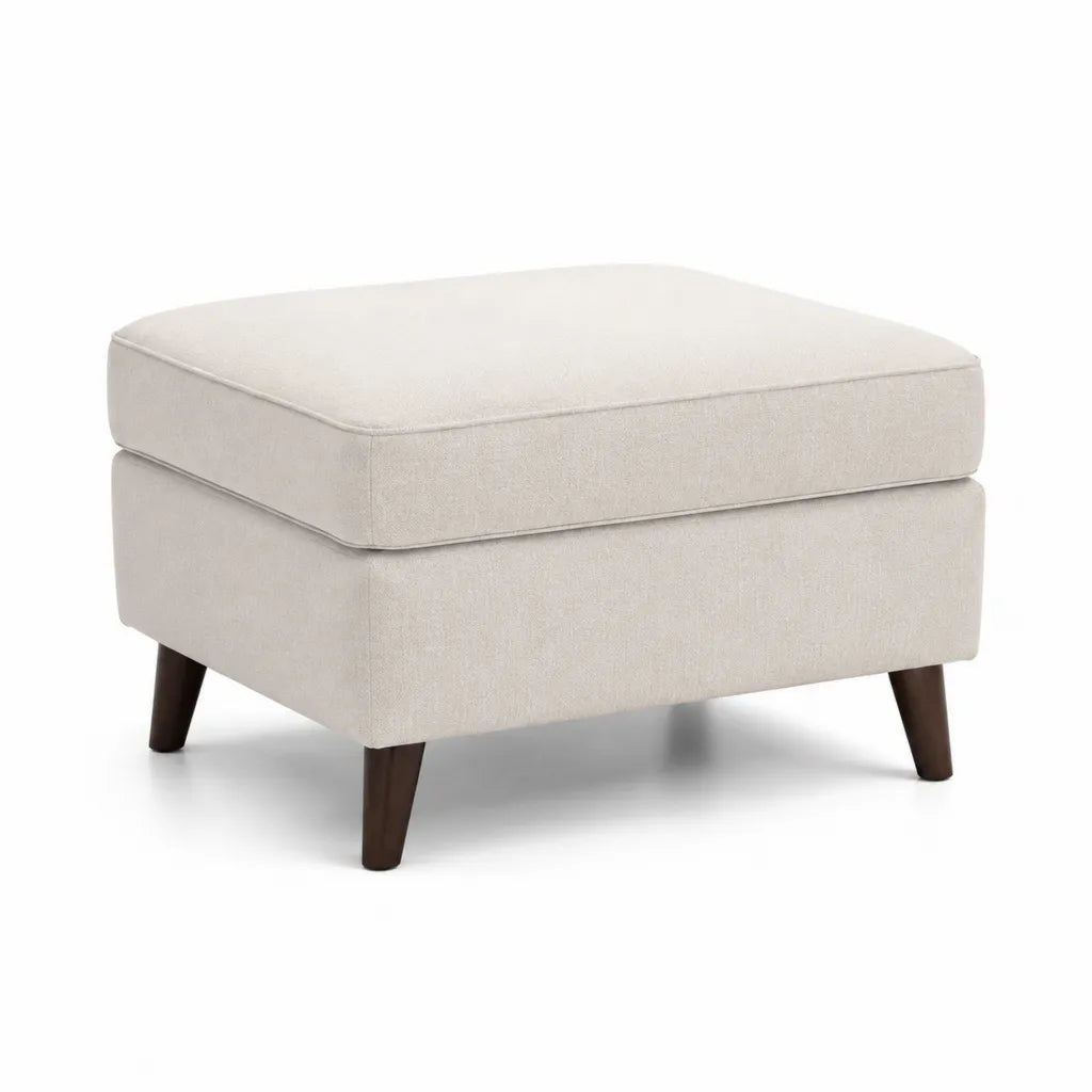 Polsterhocker Fußhocker rechteckig 80 x 60 x 45 cm mit Polyesterbezug und Gummibaum-Massivholzfüßen Creme