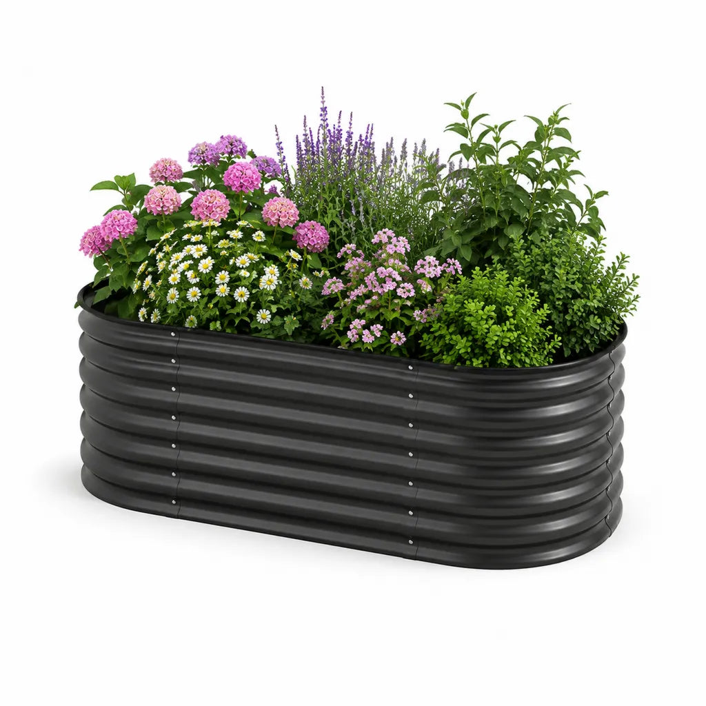 Hochbeet aus verzinktem Stahl oval schwarz 120 x 60 x 30 cm
