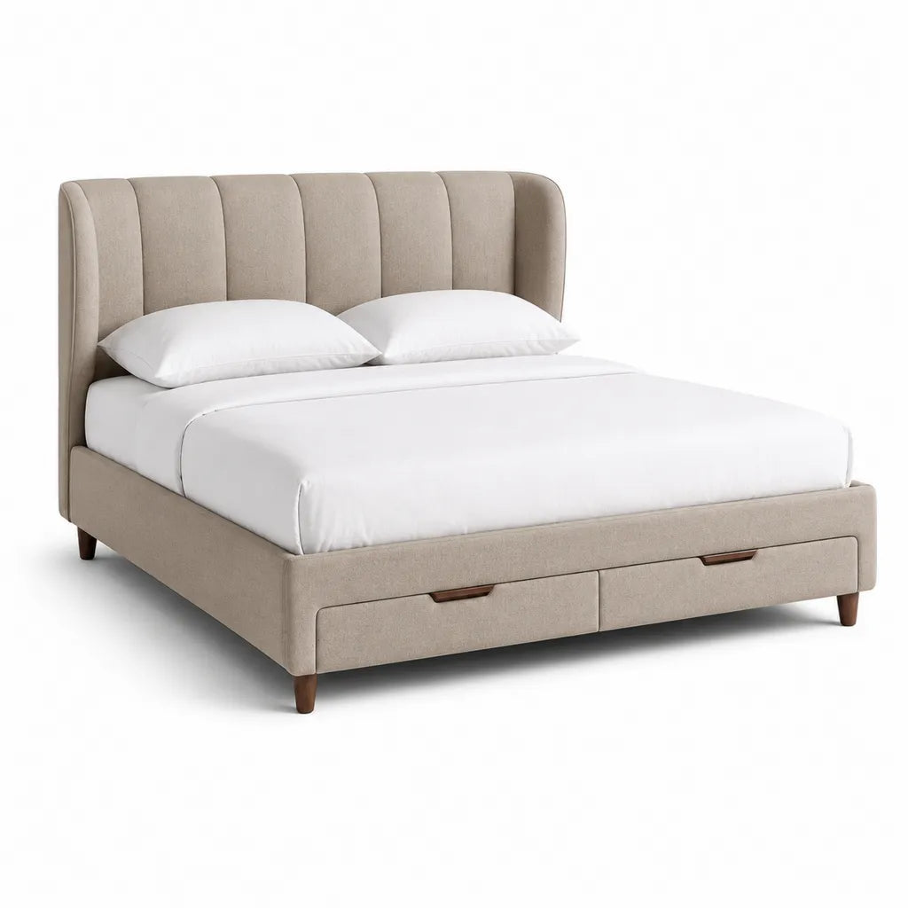 Stauraumbett Polsterbett 180 x 200 cm mit 2 Schubladen Polyester Beige