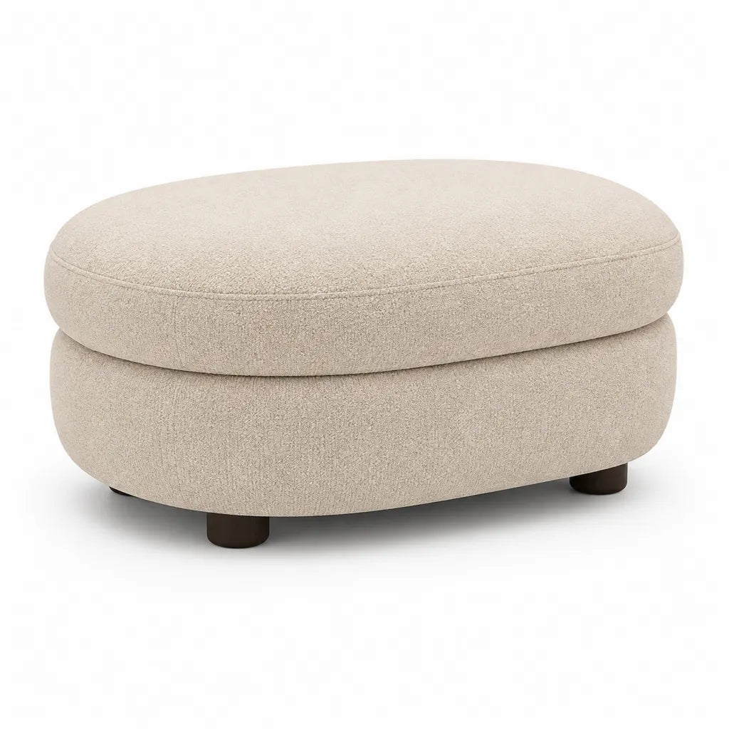 Gepolsterter Fußhocker oval 90 x 70 x 45 cm mit Polyester-Bouclé in Beige