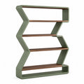 Bücherregal Standregal mit 4 Walnussholzböden Stahlrahmen Olivgrün 80 x 30 x 160 cm