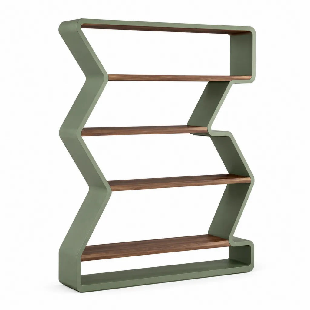 Bücherregal Standregal mit 4 Walnussholzböden Stahlrahmen Olivgrün 80 x 30 x 160 cm
