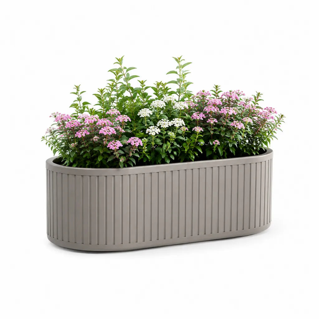 Pflanzkasten aus PP-Kunststoff oval gerippt taupe 80 x 30 x 40 cm