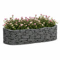 Ovales Hochbeet 120 x 40 x 30 cm aus Polypropylen in Steinoptik Anthrazit