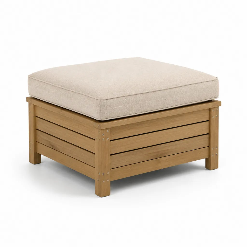 Fußhocker mit Polsterkissen aus Akazien-Massivholz rechteckig Naturbeige 80 x 80 x 43 cm