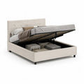 Stauraumbett Polsterbett 160 x 200 cm mit Gasdruckfeder Polyester Samt Beige