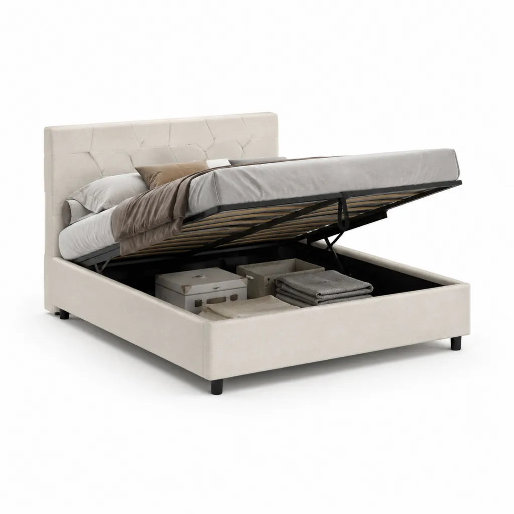 Stauraumbett Polsterbett 160 x 200 cm mit Gasdruckfeder Polyester Samt Beige
